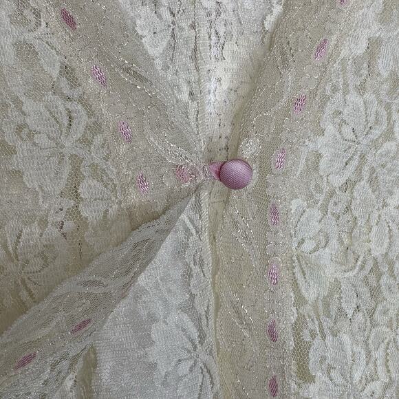 VTG Jenelle of California Sheer Cream Lace Pink Trim Peignoir Lingerie Jacket - Picture 3 of 9
